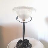 Vintage lamp frosted basin foot with floral decoration design 60s - 70s