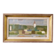 Mid-Century Modern Swedish "Houses by Nature" Vintage Landscape Oil Painting, Framed