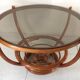 Table basse rotin et verre fumé 1970