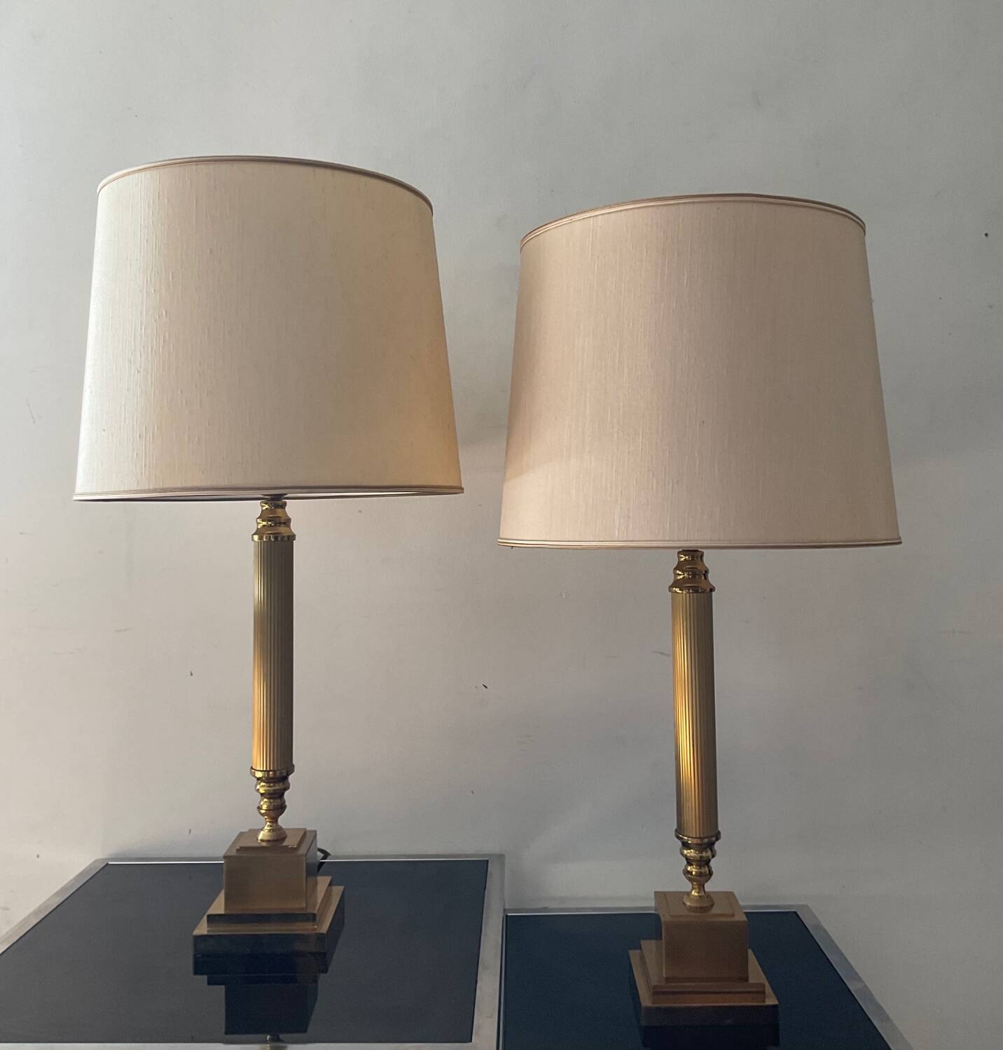 Pair of Empire style brass lamps
