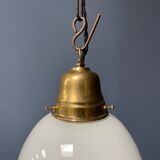 High opaline glass pendant lamp with brass fixture