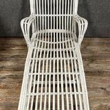 Vintage deckchair or chaise longue in white lacquered rattan 1960's