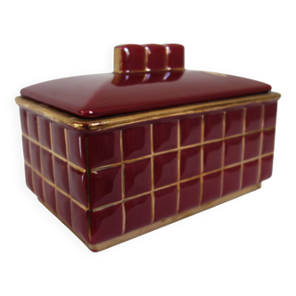 Art Deco box in burgundy ceramic art Poët Laval
