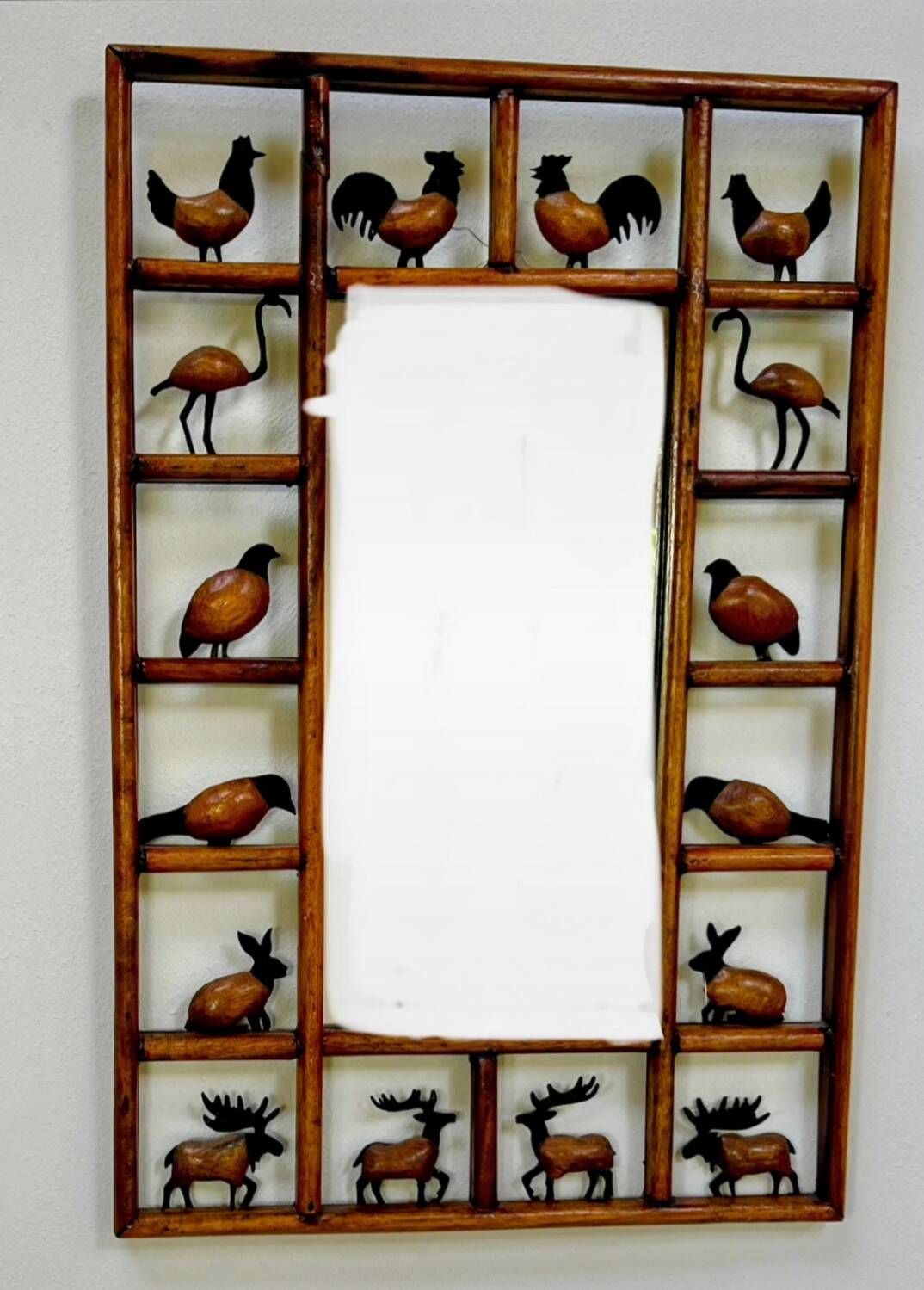 Wrought iron wood animal mirror