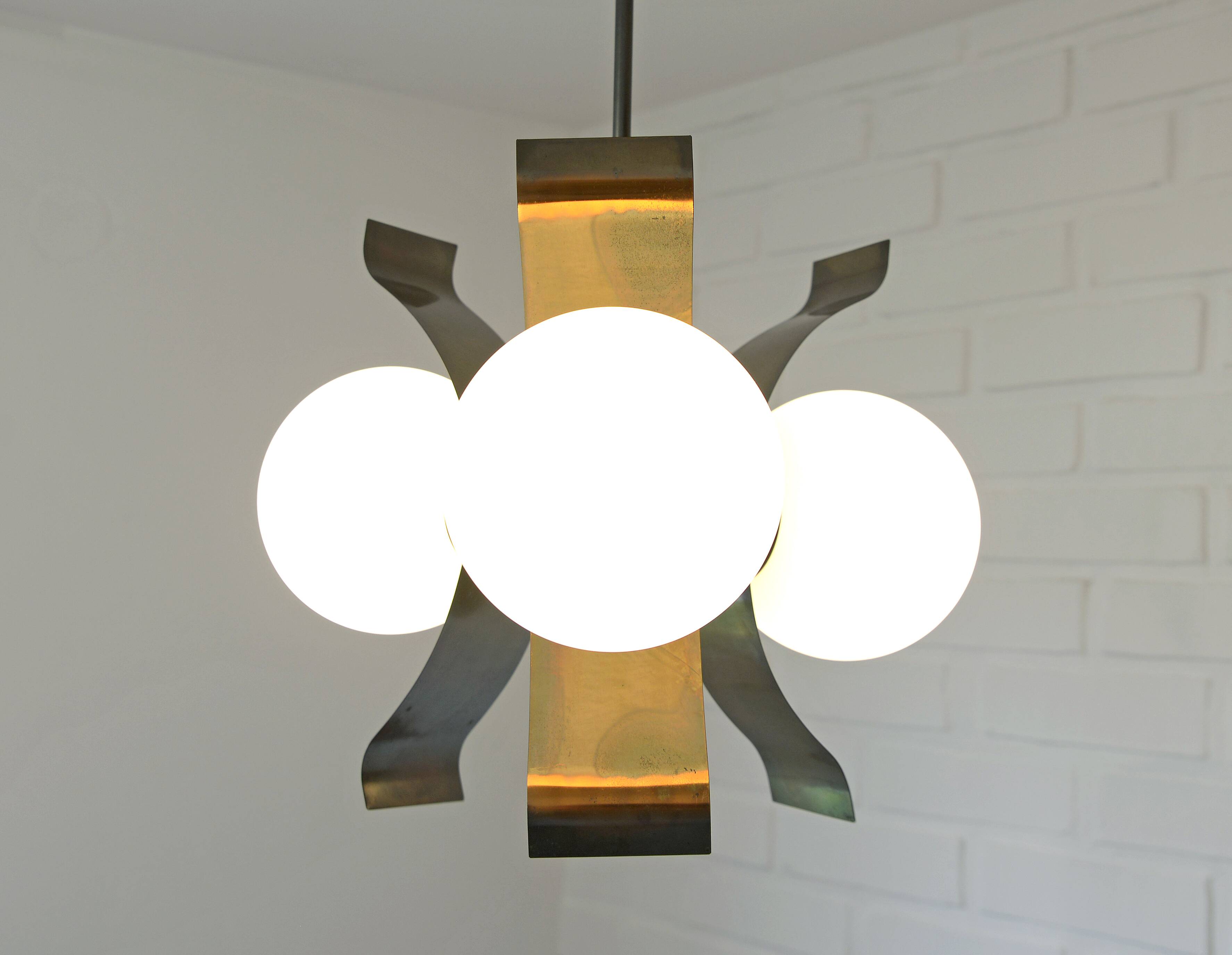 Vintage Pendant Light Yugoslavia 1970 Hanging Lamp Brutalist Copper Sputnik