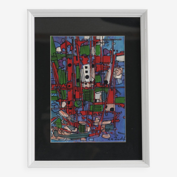 framed painting "red boats" signed