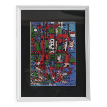 framed painting "red boats" signed