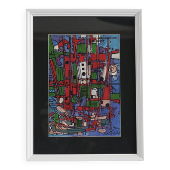 framed painting "red boats" signed