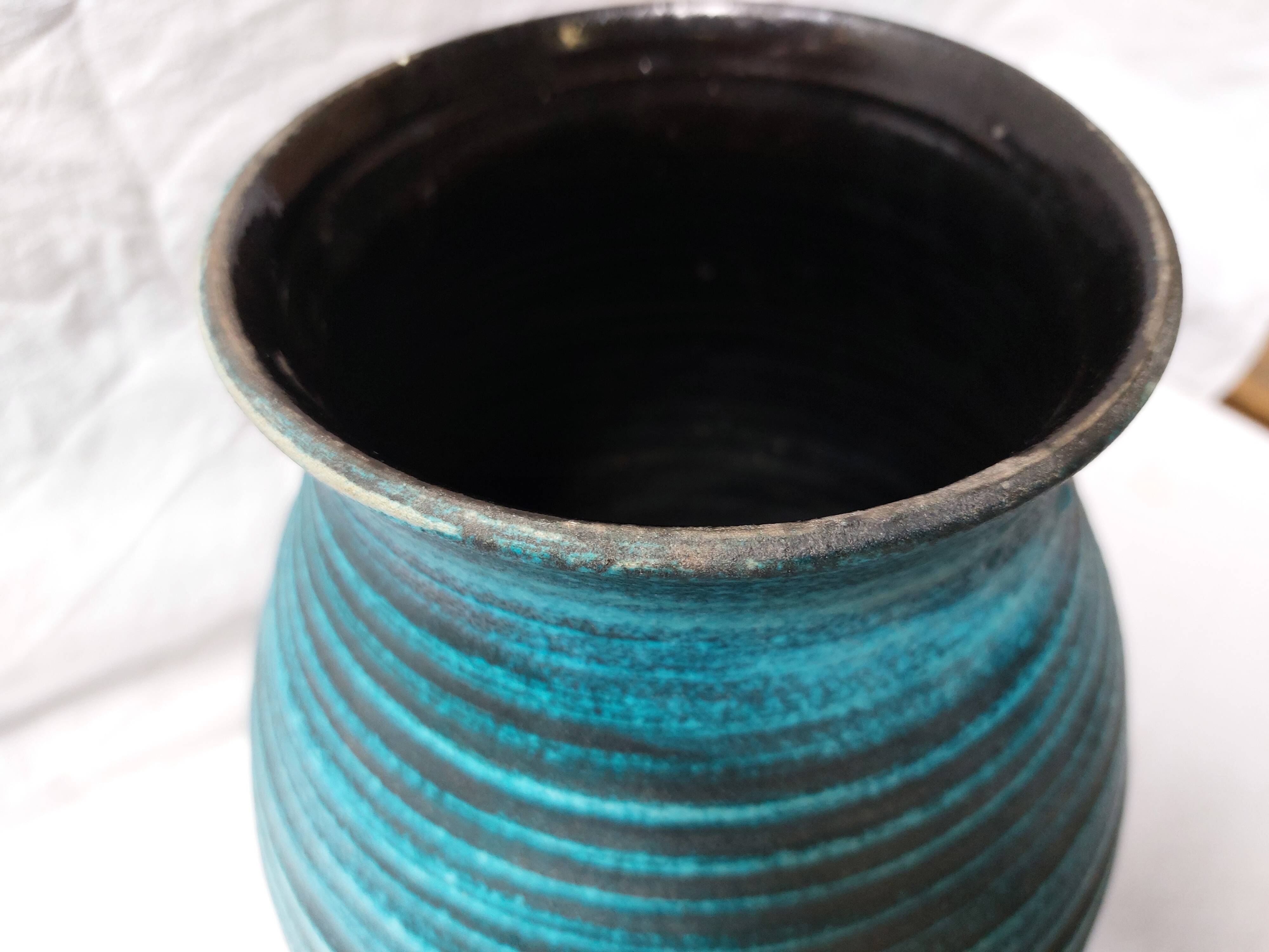 Large blue ceramic vase "Gauloise" – Potiers d’Accolay – Year 60