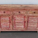 Wooden sideboard with red highlights