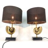 Vintage Brass Nautilus Shell Table Lamps 1970's - France  - set of 2