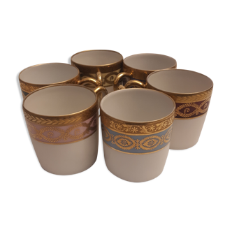 6 cups porcelain coffee limoges Empire style gold frieze