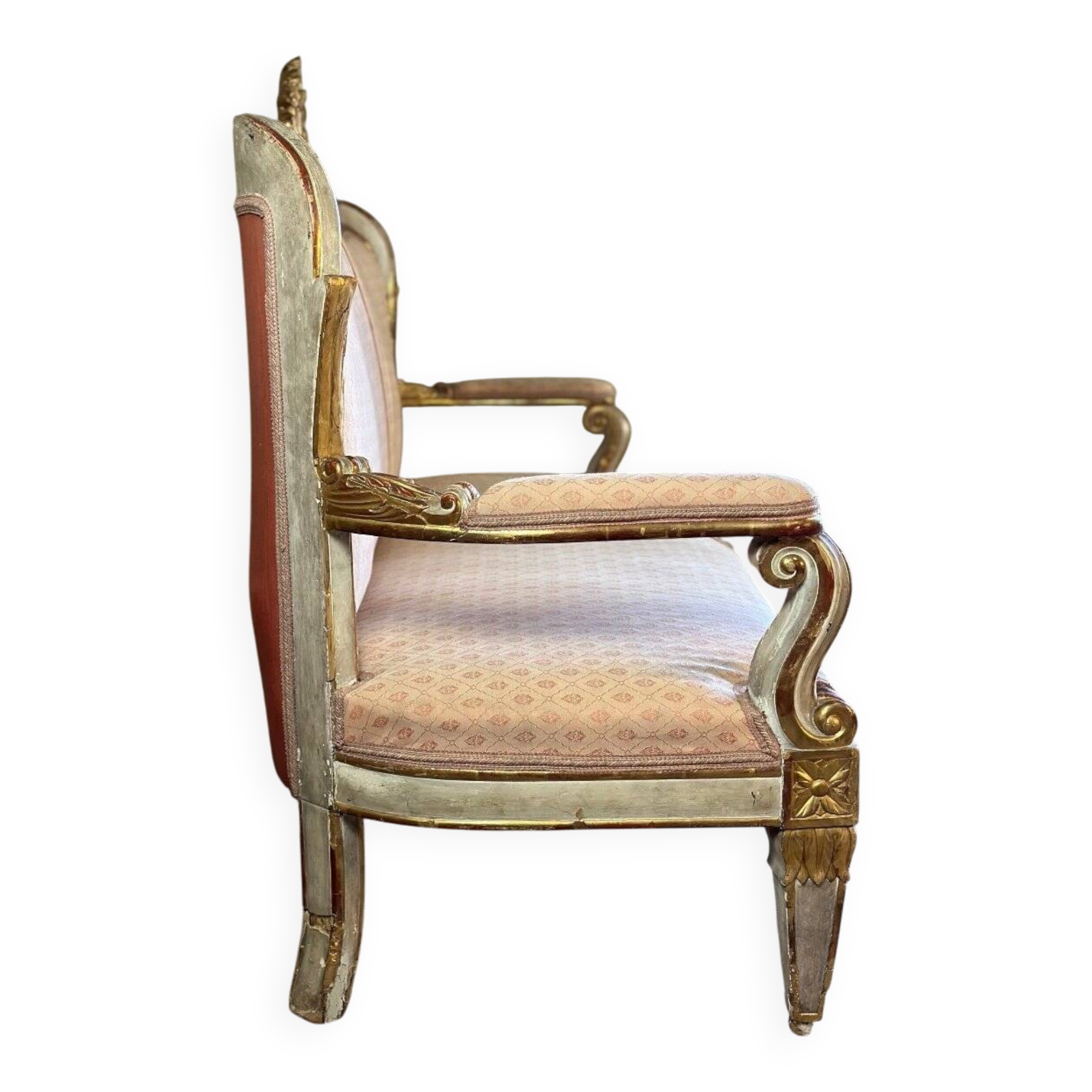 Baroque style bench in gilded and painted wood, Italy, 19th century