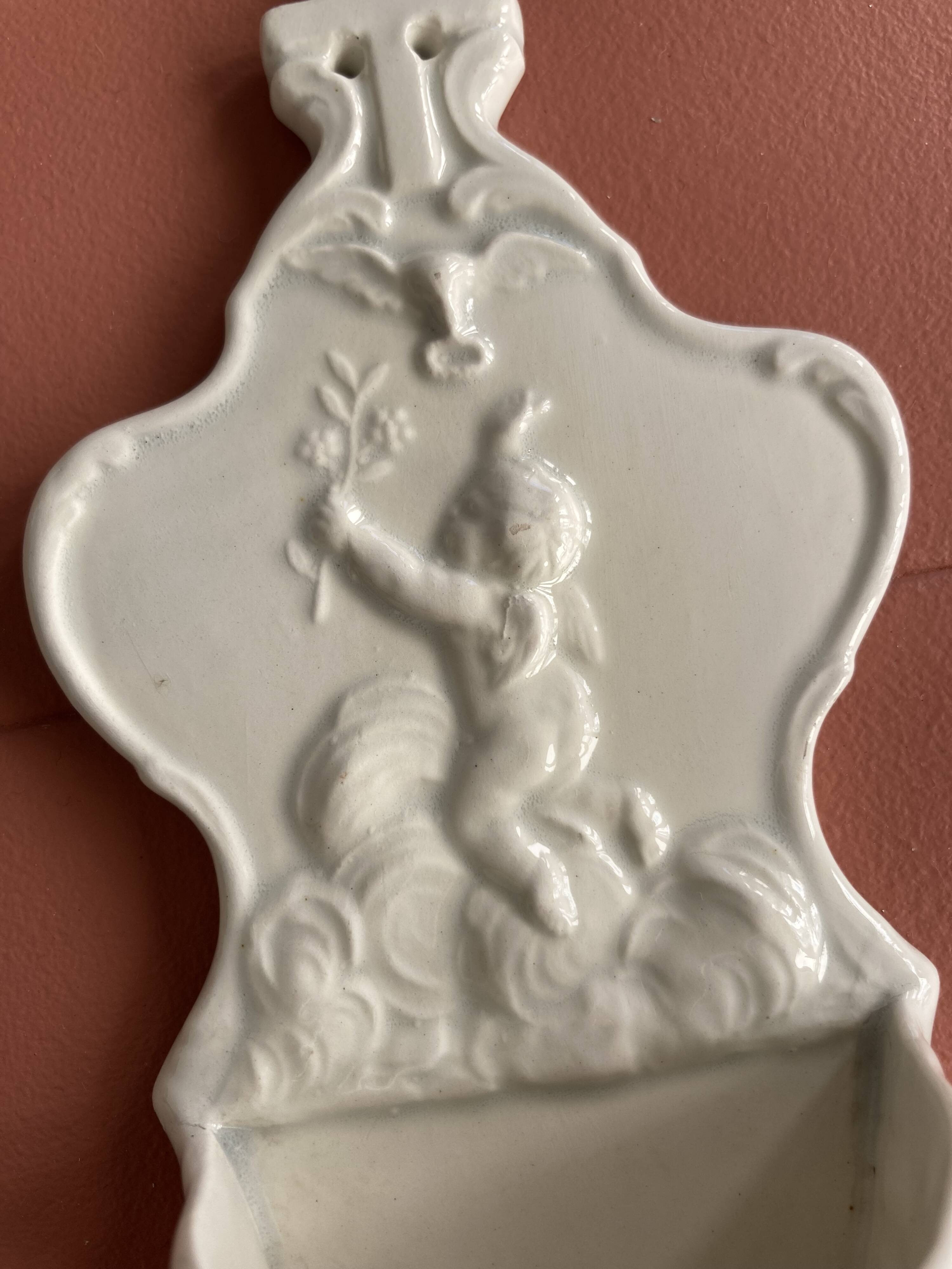 19th century porcelain angel holy water font