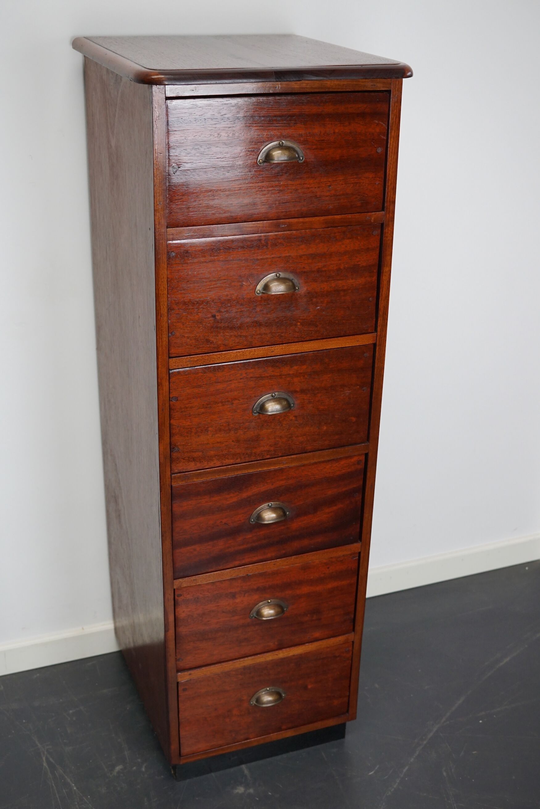 Dutch Industrial Mahogany Apothecary Cabinet, Mid-20th Century