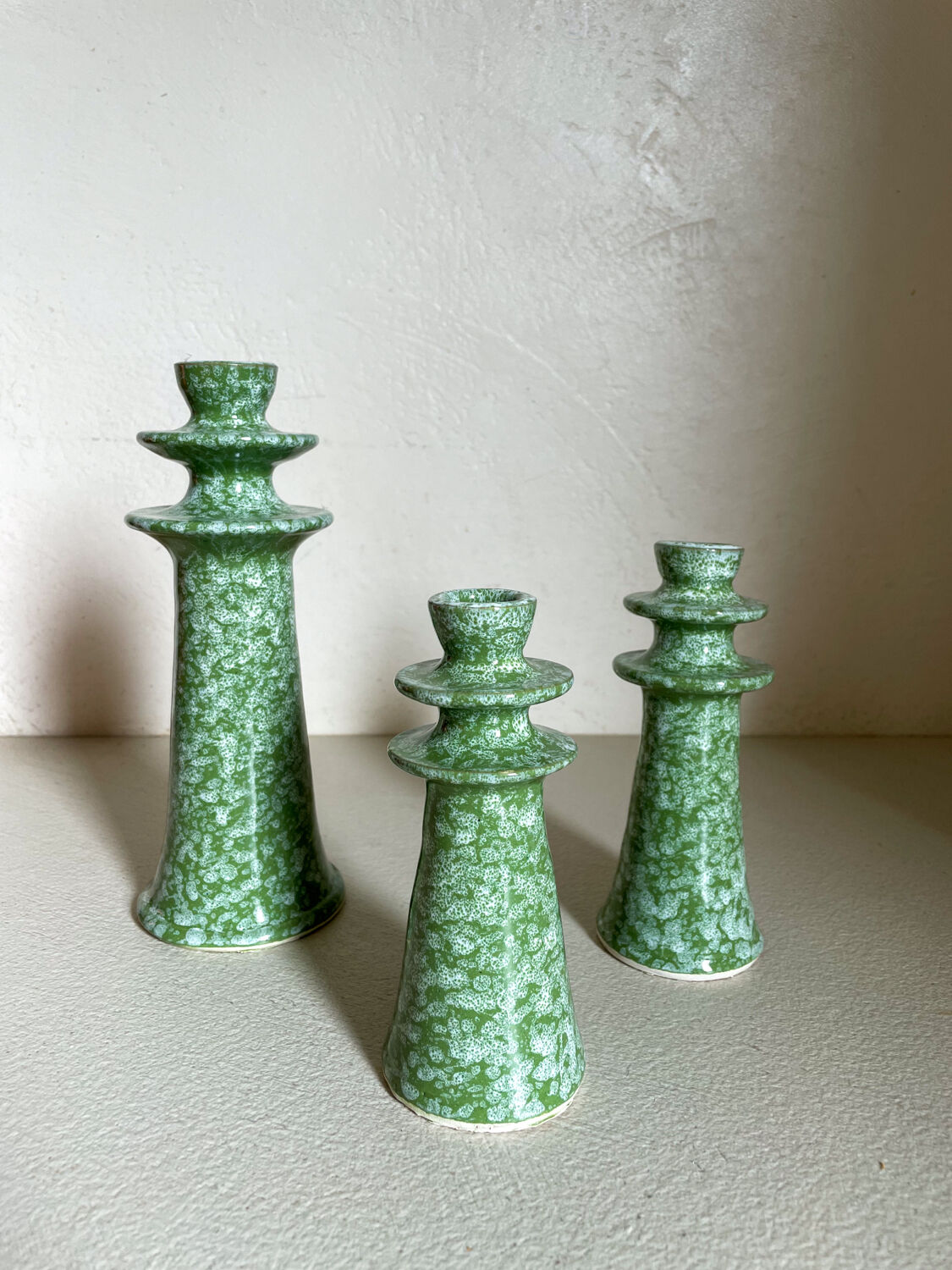 Set of ceramic candle holders tamegroute light green