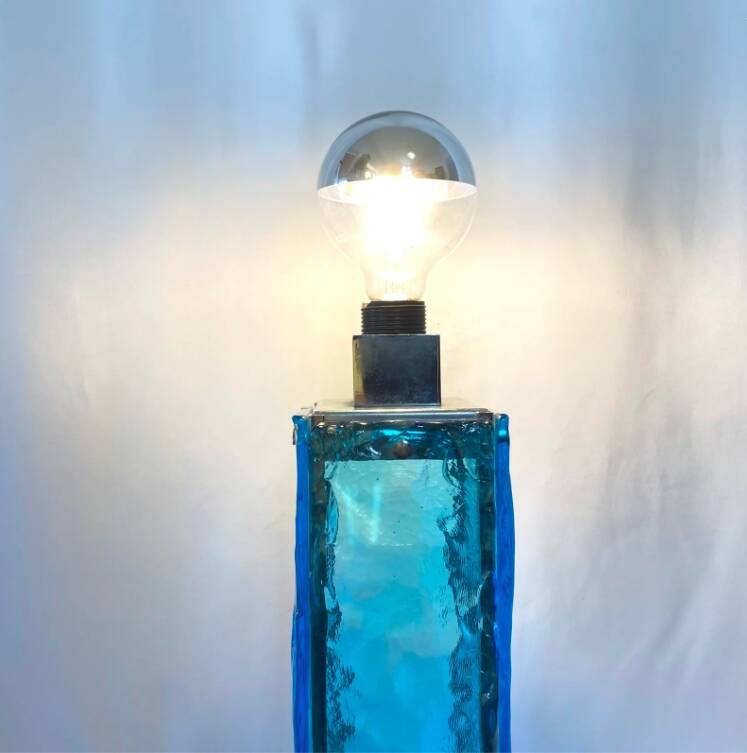 Large blue and chrome Murano lamp, 1960s. Italy