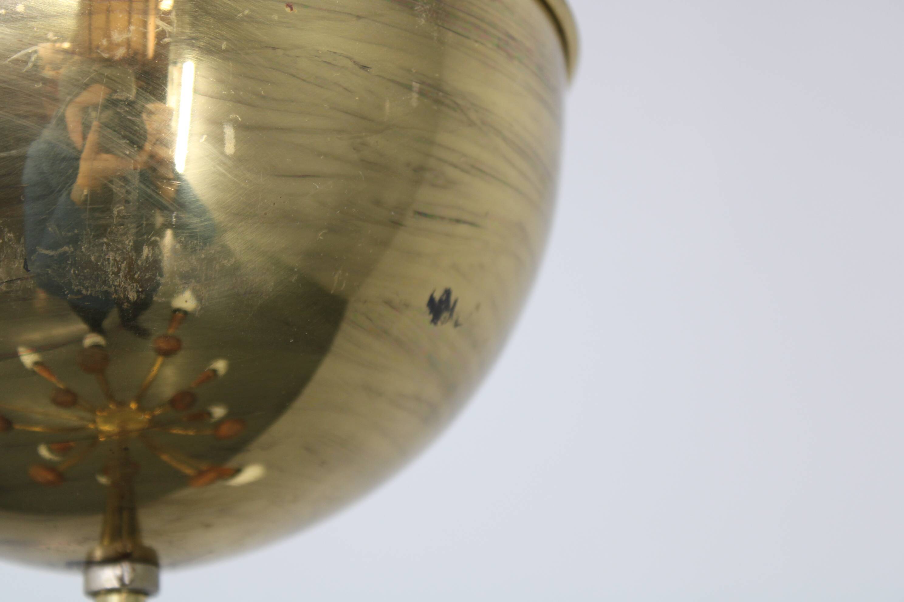 1960s Rupert Nikoll Brass and Teak Opaline Glass Chandelier, Austria