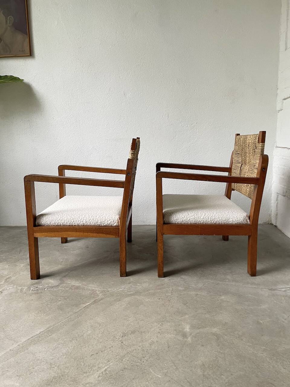 Pair of oak and straw armchairs, reconstruction style