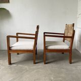 Pair of oak and straw armchairs, reconstruction style