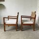 Pair of oak and straw armchairs, reconstruction style