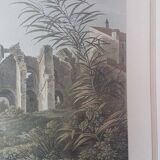 Old Color Lithograph “Roman Aqueduct Fréjus” + Black Wood Frame #A686