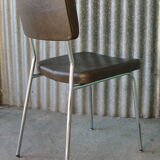 3 chaises simili cuir vert bronze et stucture chromée