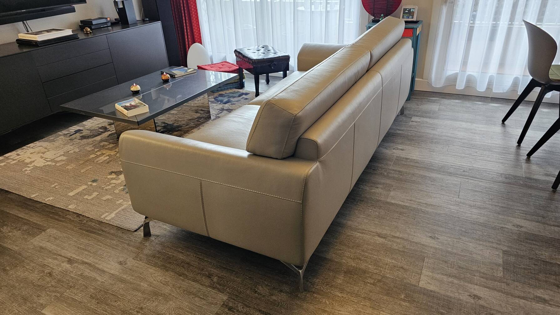 Roche Bobois grey leather 3-seater sofa