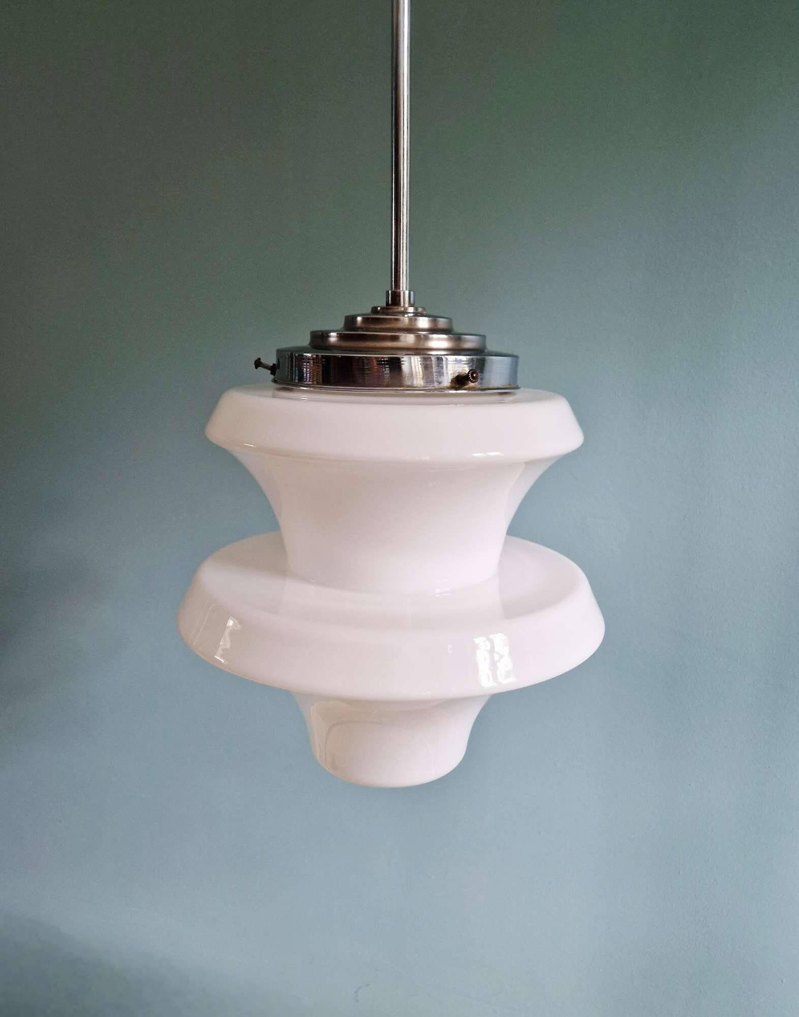 Art Deco pendant light in white opaline, 1920-30