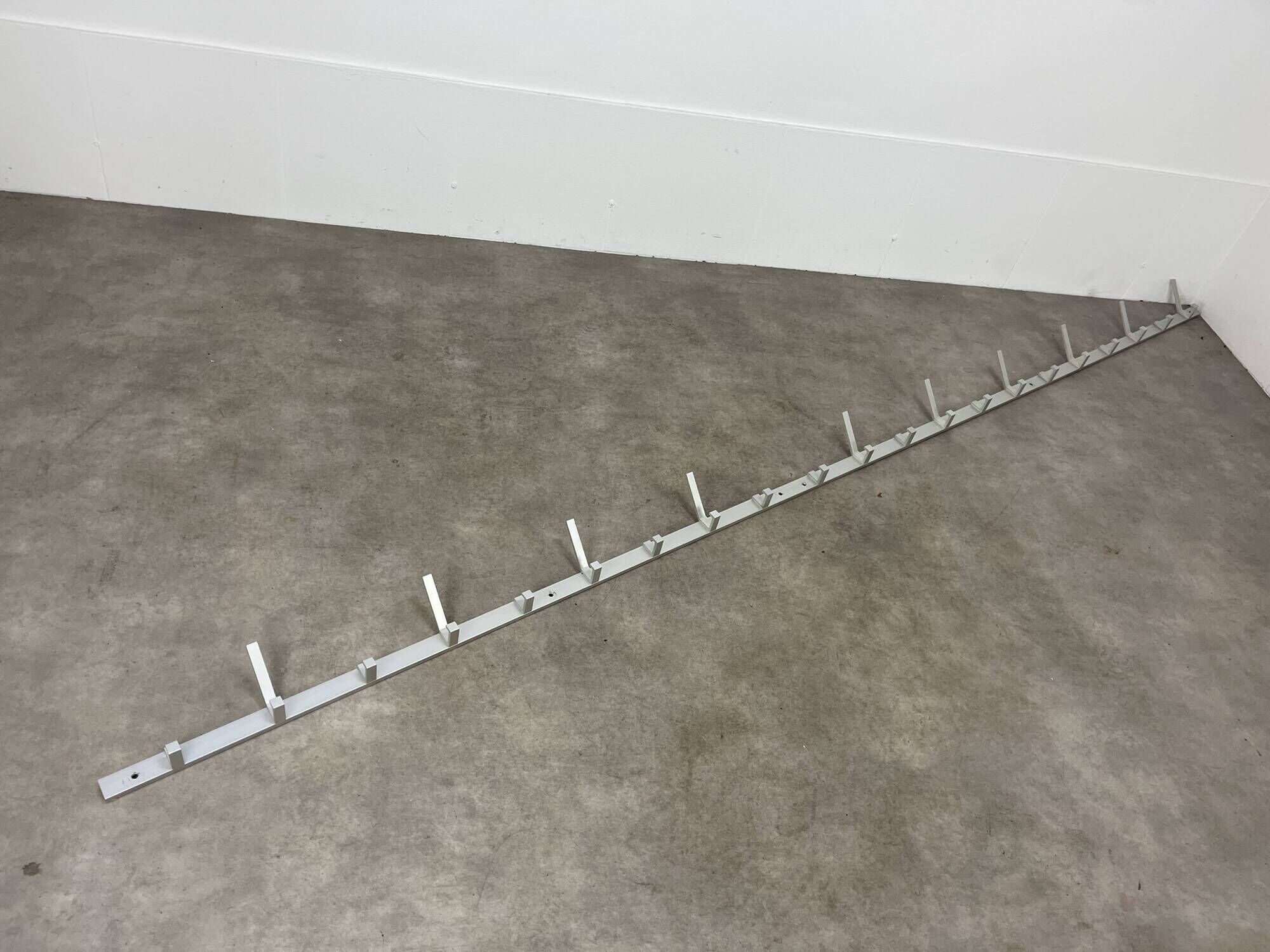 70s design aluminum wall coat rack, 21 hooks