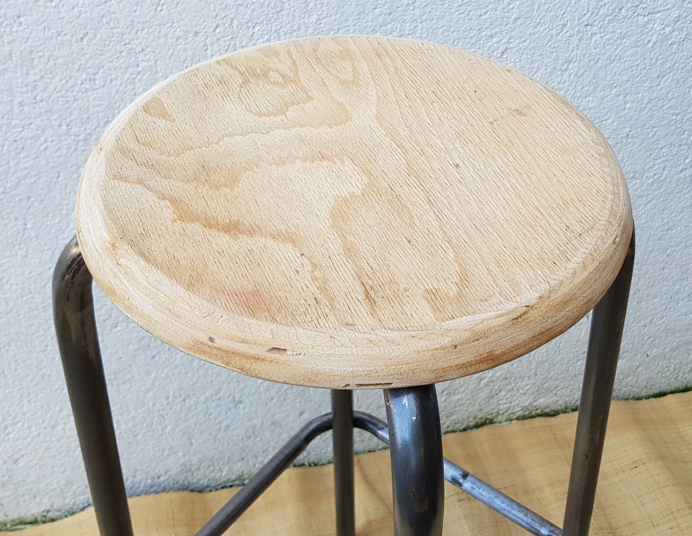 High wood and metal stool