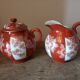 Théière, son sucrier et son pot en porcelaine japonaise ethnique vintage