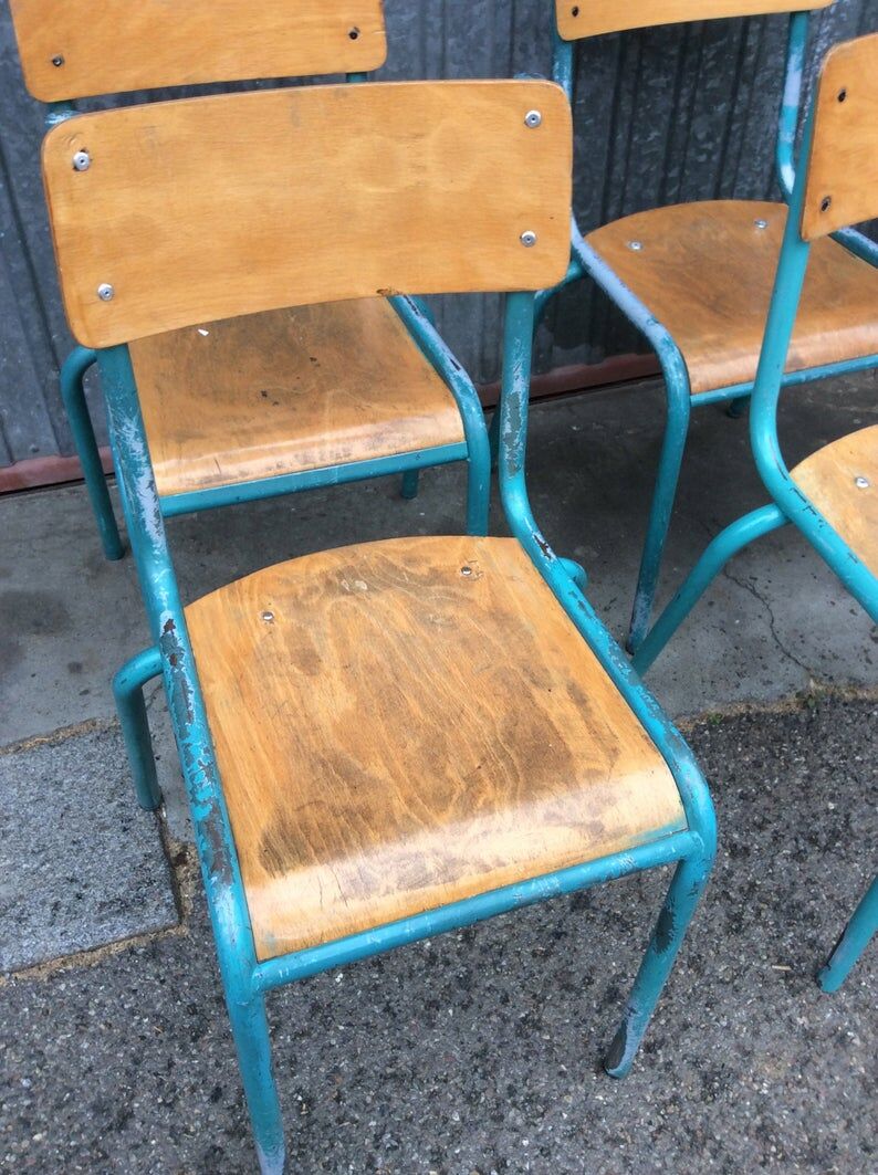 4 vintage school industrial chairs