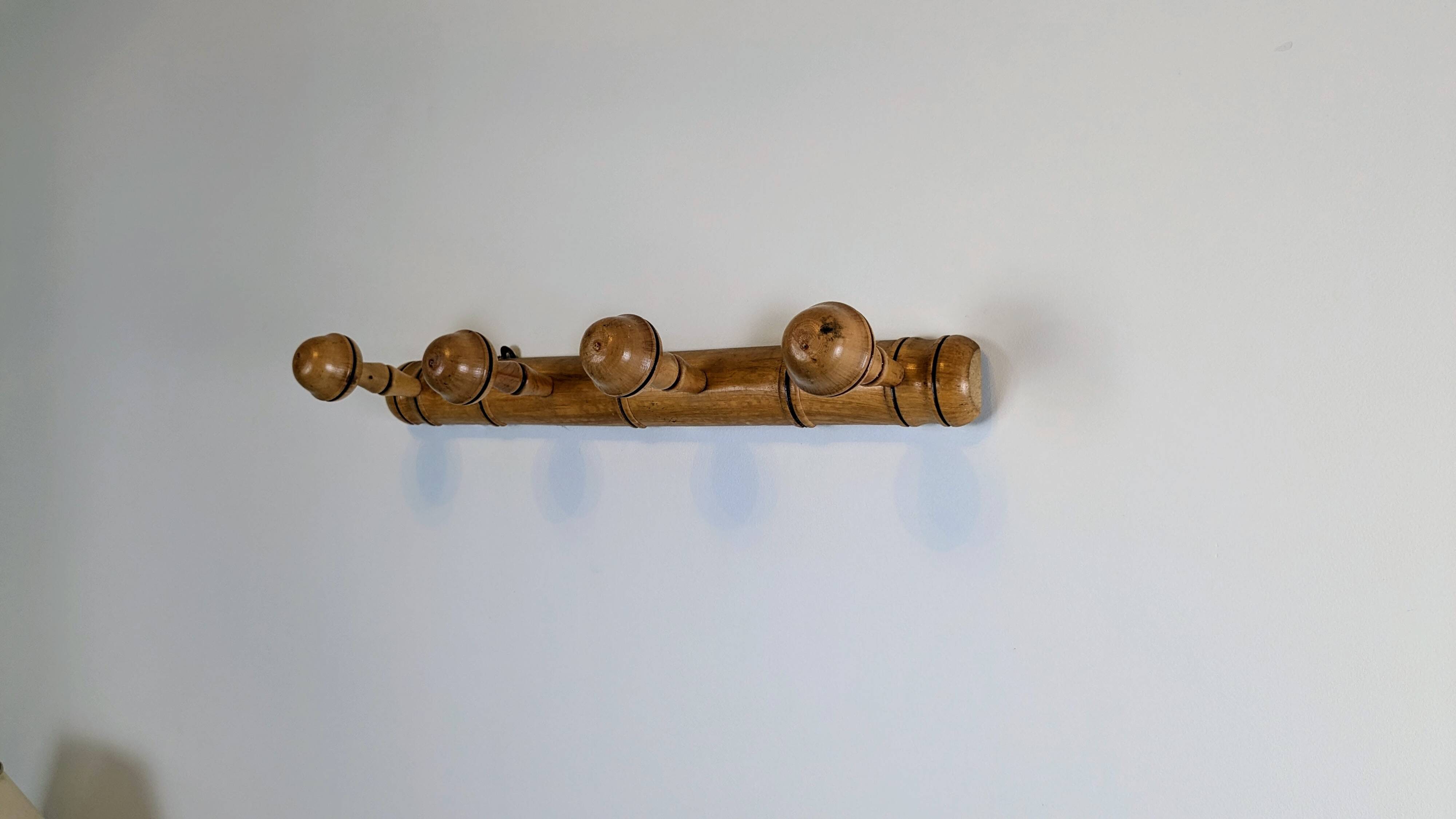 Vintage bamboo wall hook with 4 hooks – bohemian chic style