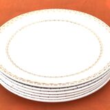 1950s set of 6 cheese/dessert plates, earthenware with gold frieze decoration.