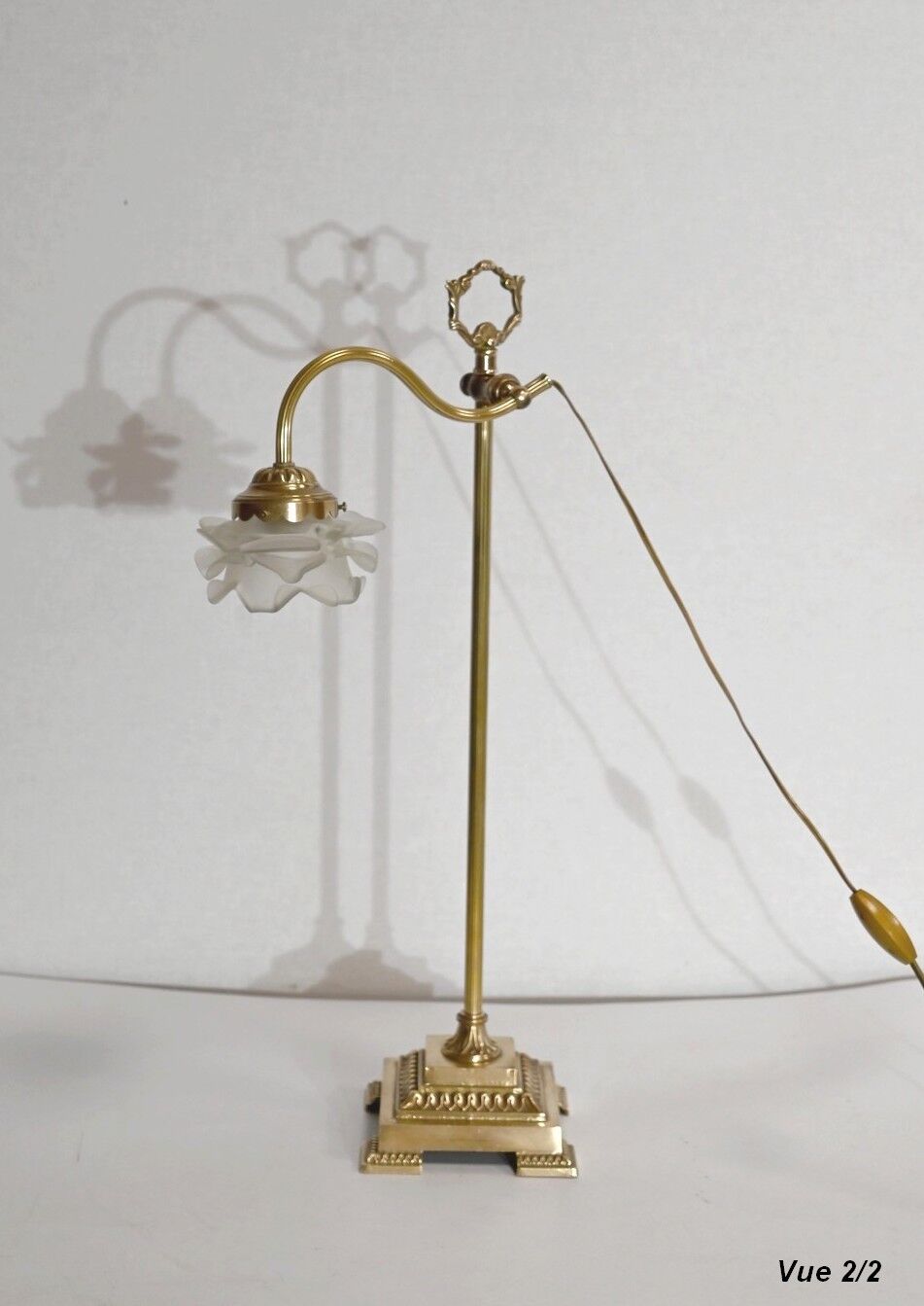 Tulip lamp in glass and bronze, adjustable, art deco 1920