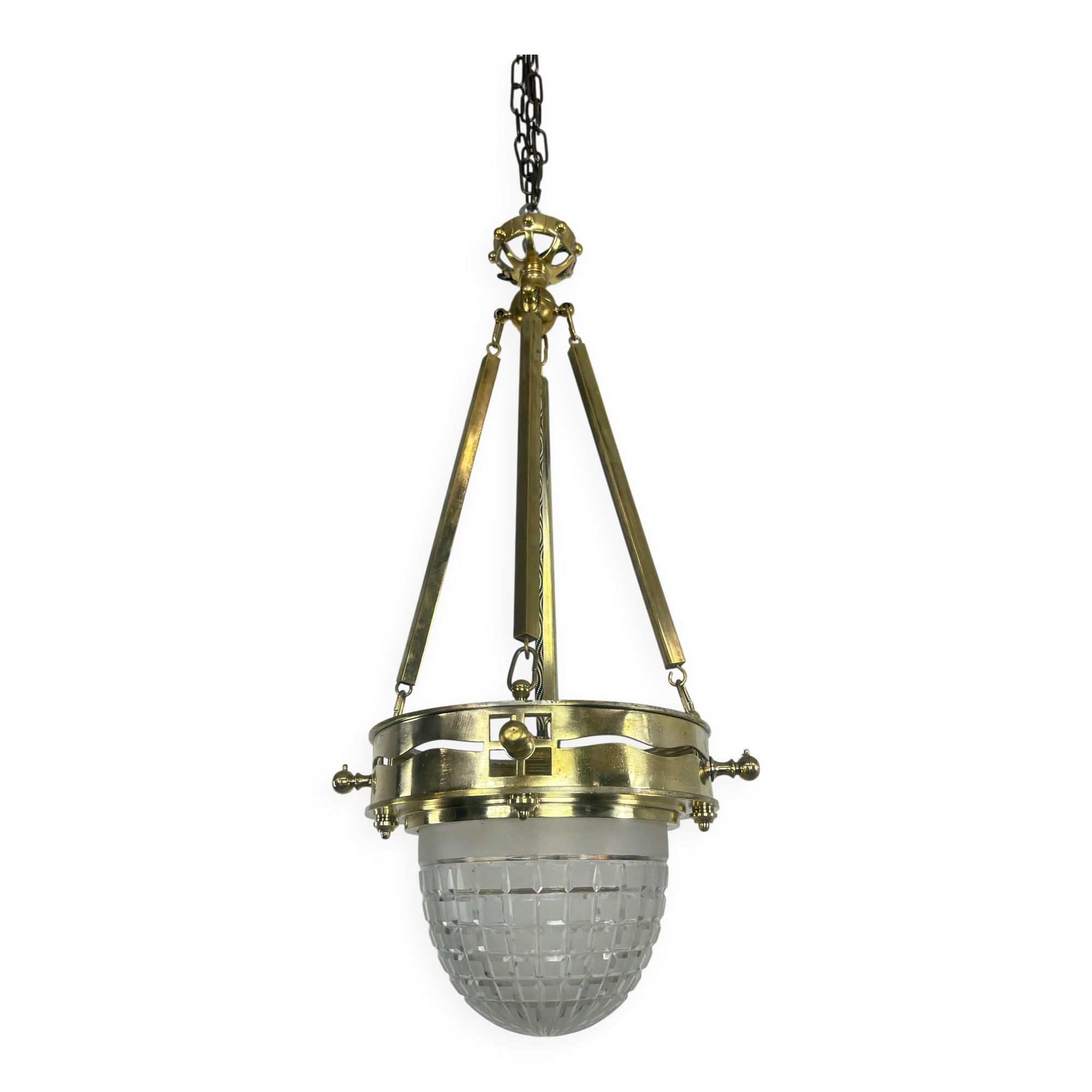 Viennese Secession Suspension in Brass attributed to Kolo Moser & Jutta Sika