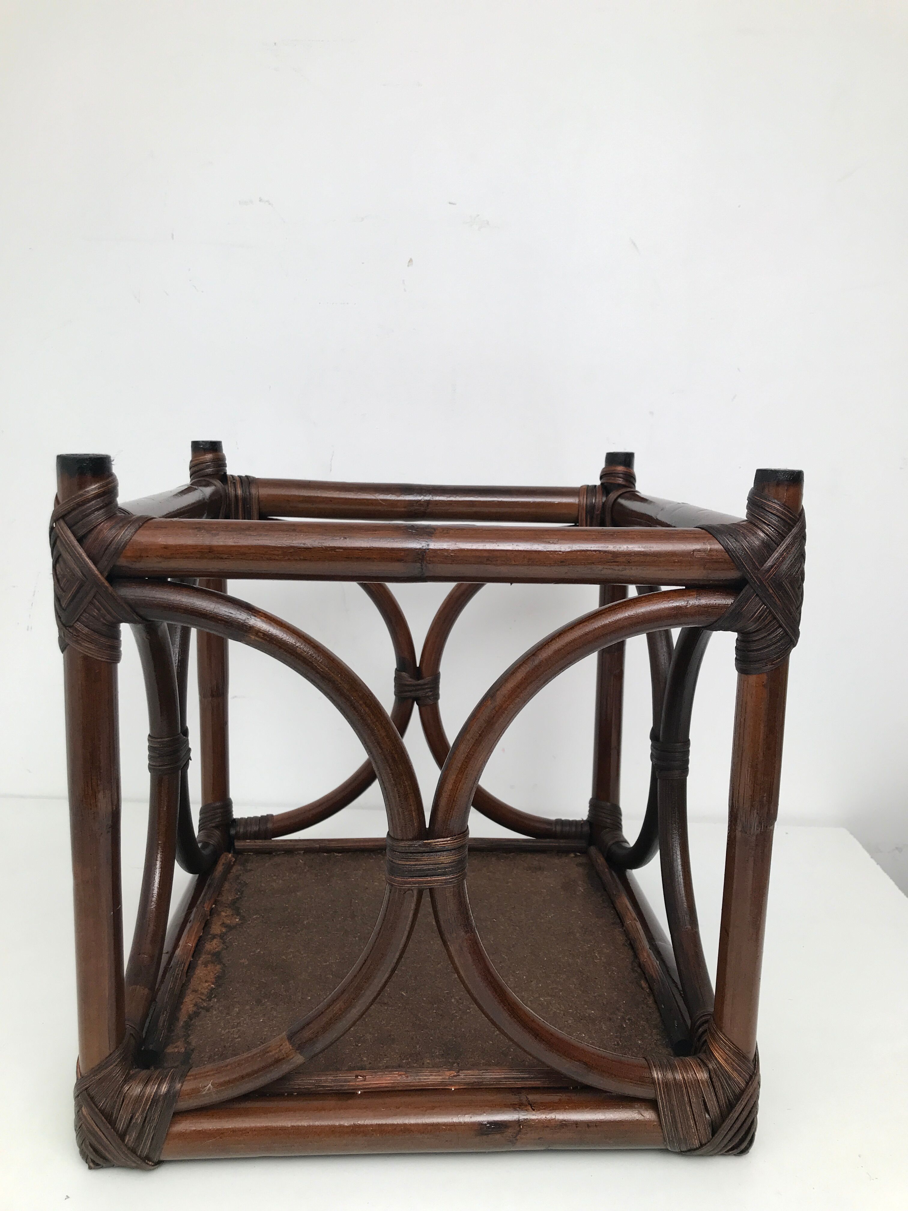 Bedside table stool in vintage cannage rattan