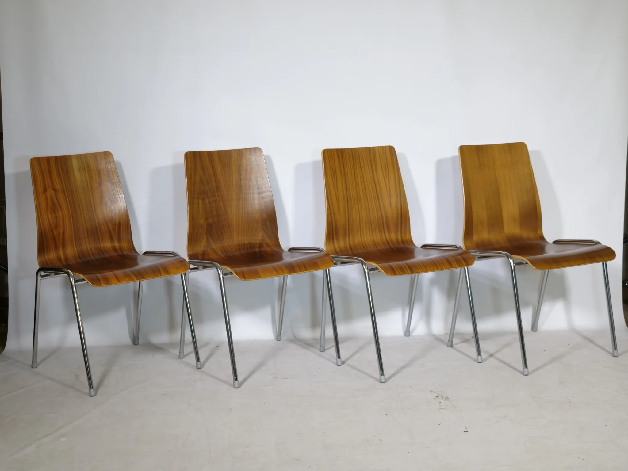 Mid-Century Shell Chairs in Teak and Metal Set of 4, 1970s