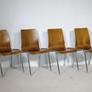 Mid-Century Shell Chairs in Teak and Metal Set of 4, 1970s