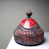 Vintage 2000s red and grey handmade raku jewellery box