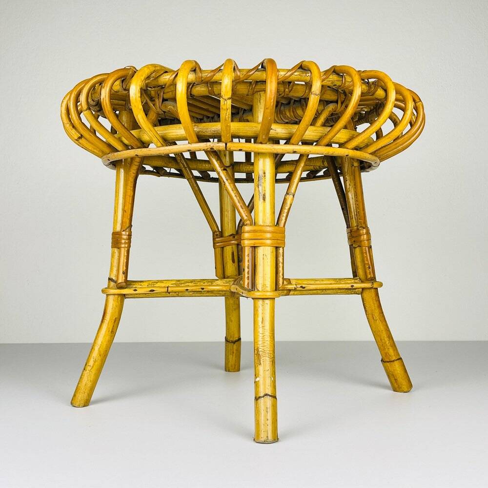 Vintage Rattan Stool attributed to Franco Albini, Italy, 1960s
