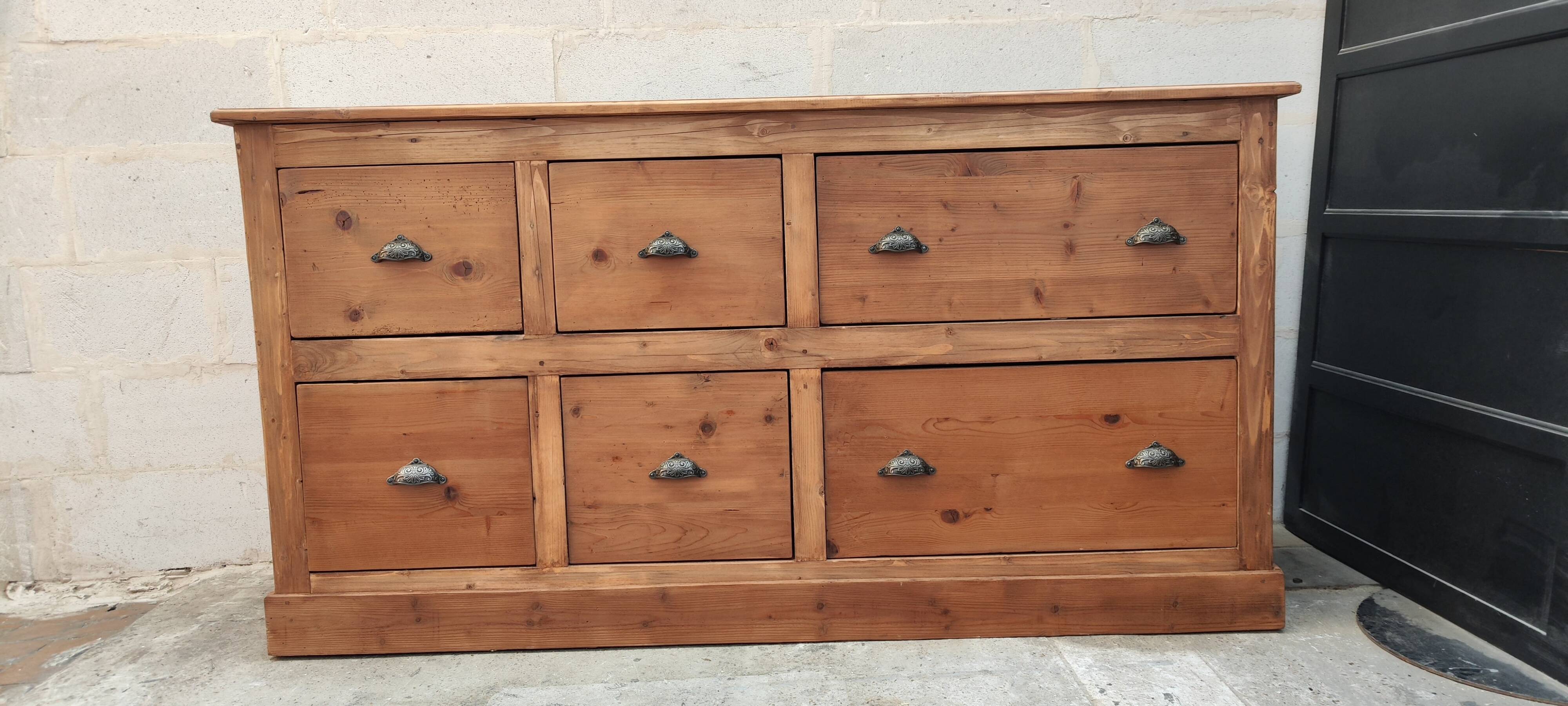 Old trade furniture with six solid pine drawers