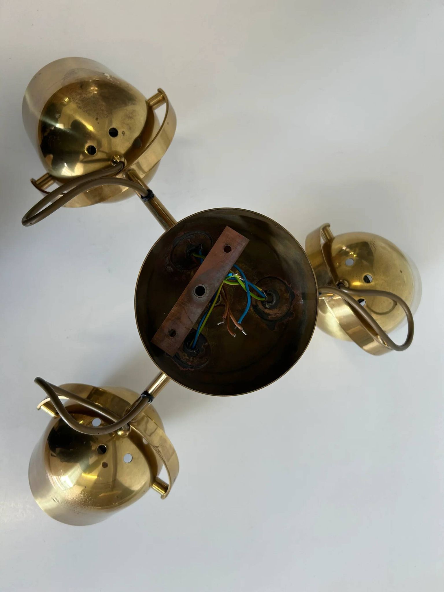 Brass ceiling light with 3 adjustable spotlights by Florian Schulz, Germany, 1970s