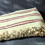 Vintage Berber blanket in neon pink, black and cream striped wool