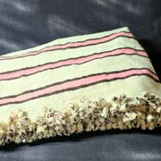Vintage Berber blanket in neon pink, black and cream striped wool