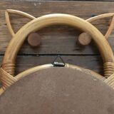Vintage rattan cat owl mirror