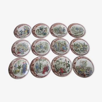 Série complète lot de 12 assiettes Jeanne d' Arc Sarreguemines