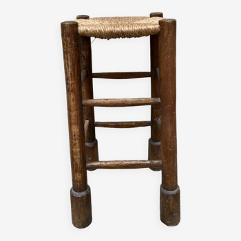 Vintage wood and straw stool