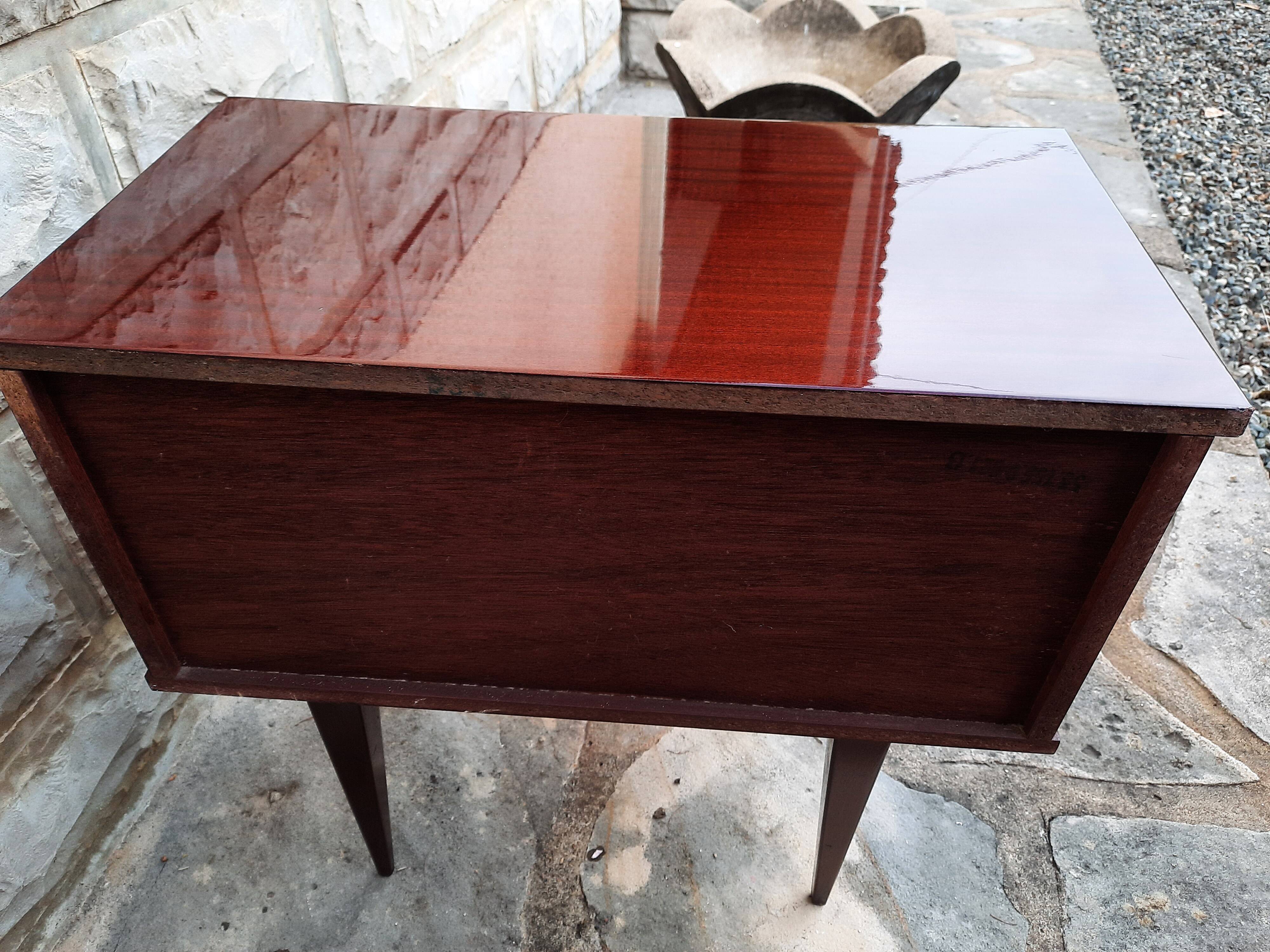 Vintage bedside table veneer wood varnish